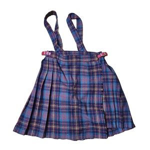 Vtg 50s 60s Irish Wool Plaid Wrap Skirt Pleated School Girls Straps